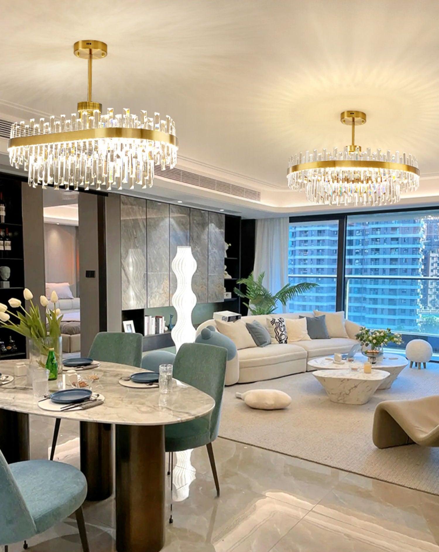 Lustra Chandelier Brass Crystal Drum Elegant-Neutral Decor