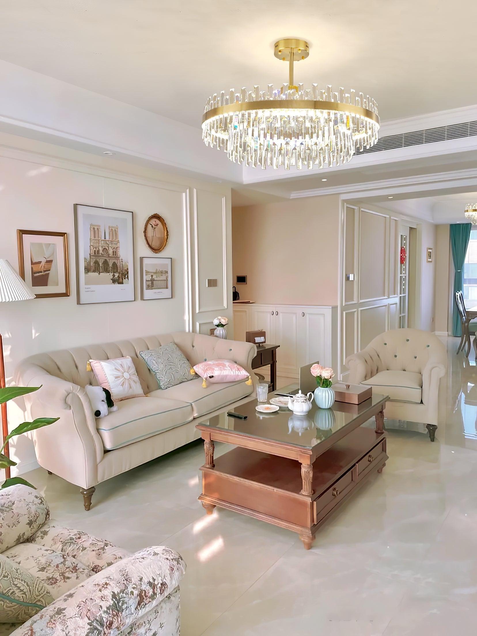 Lustra Chandelier Brass Crystal Drum Elegant-Neutral Decor