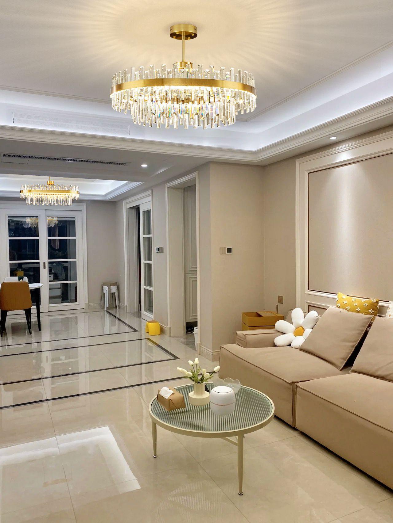 Lustra Chandelier Brass Crystal Drum Elegant-Neutral Decor