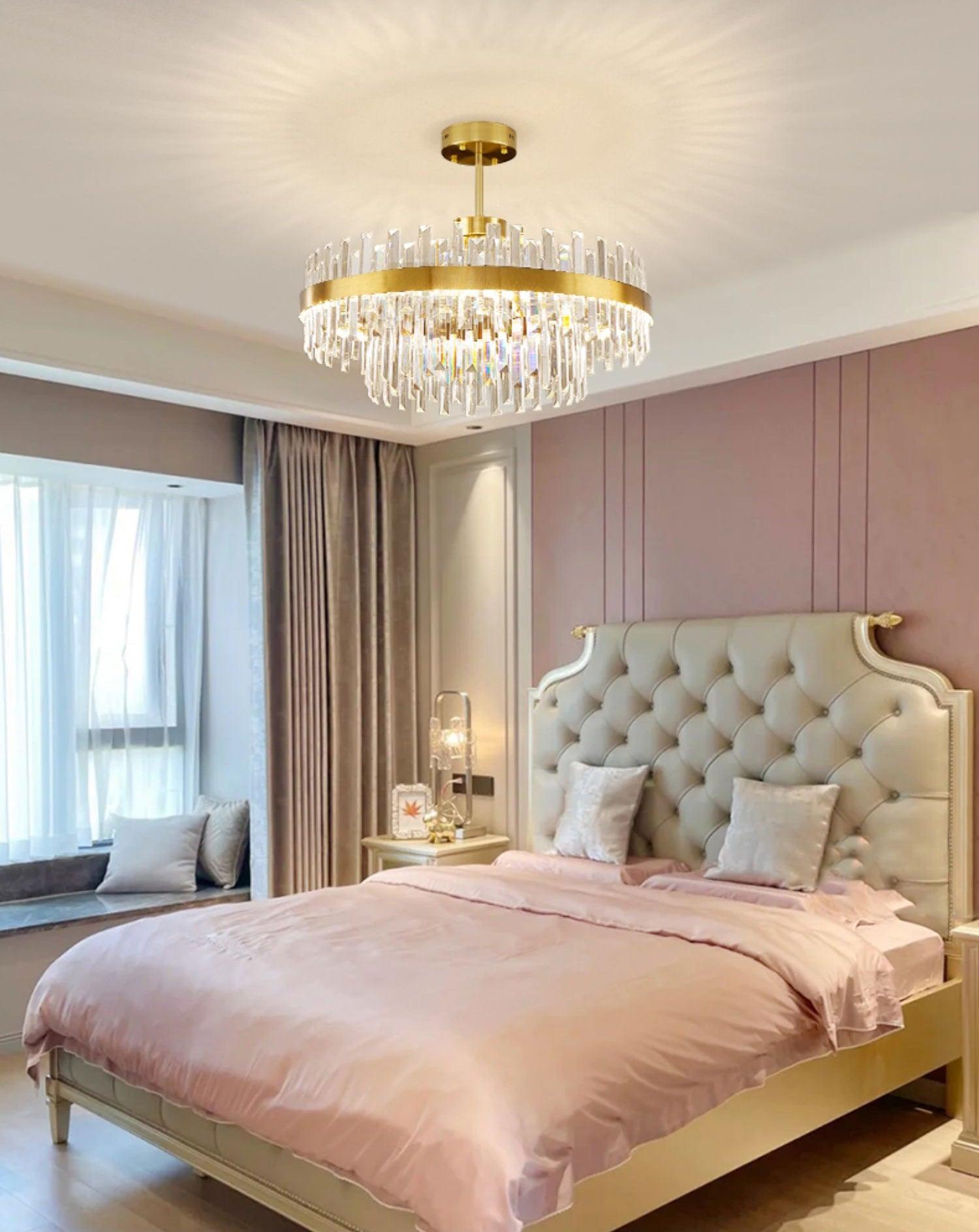 Lustra Chandelier Brass Crystal Drum Elegant-Neutral Decor