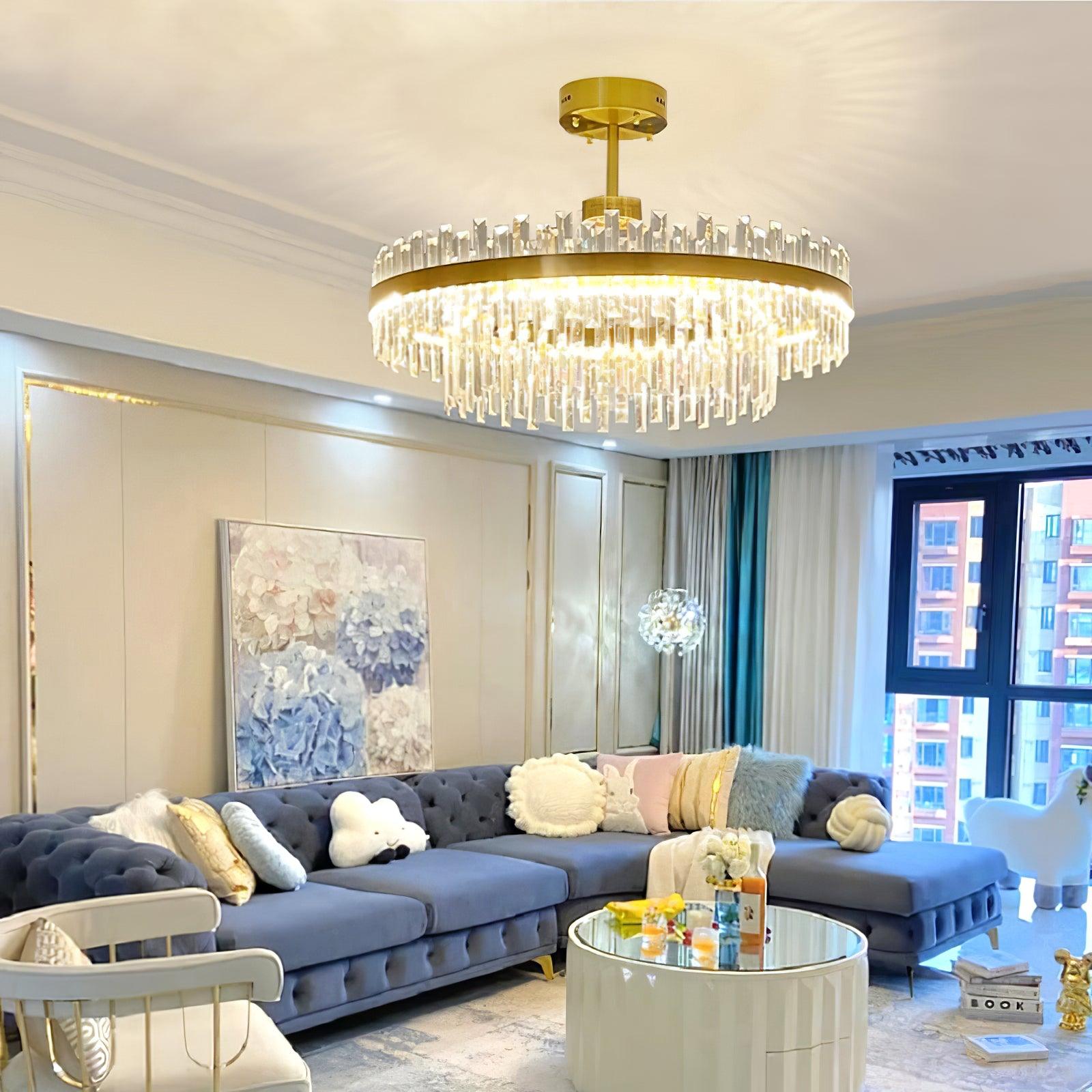 Lustra Chandelier Brass Crystal Drum Elegant-Neutral Decor