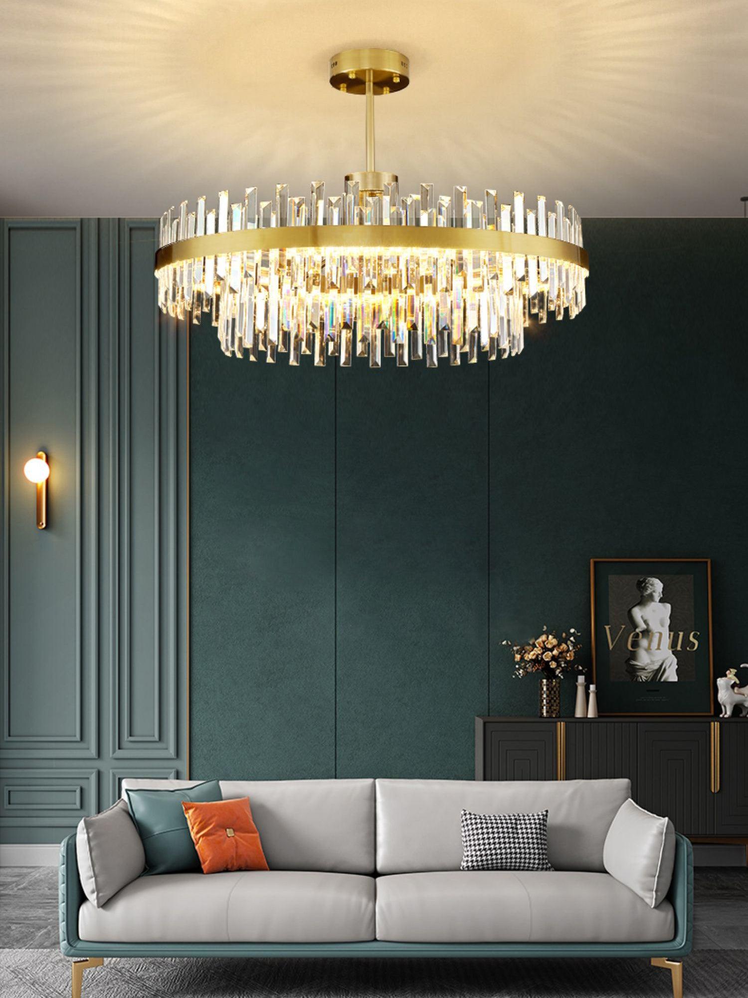 Lustra Chandelier Brass Crystal Drum Elegant-Neutral Decor