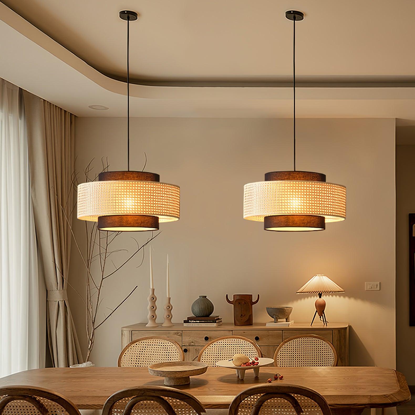 Zerither Rattan Fabric Pendant Light-Neutral Decor