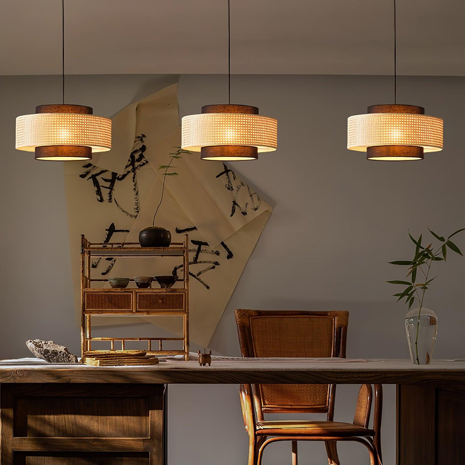 Zerither Rattan Fabric Pendant Light-Neutral Decor