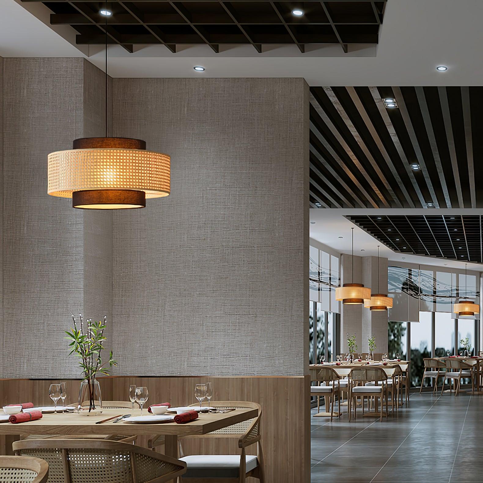 Zerither Rattan Fabric Pendant Light-Neutral Decor