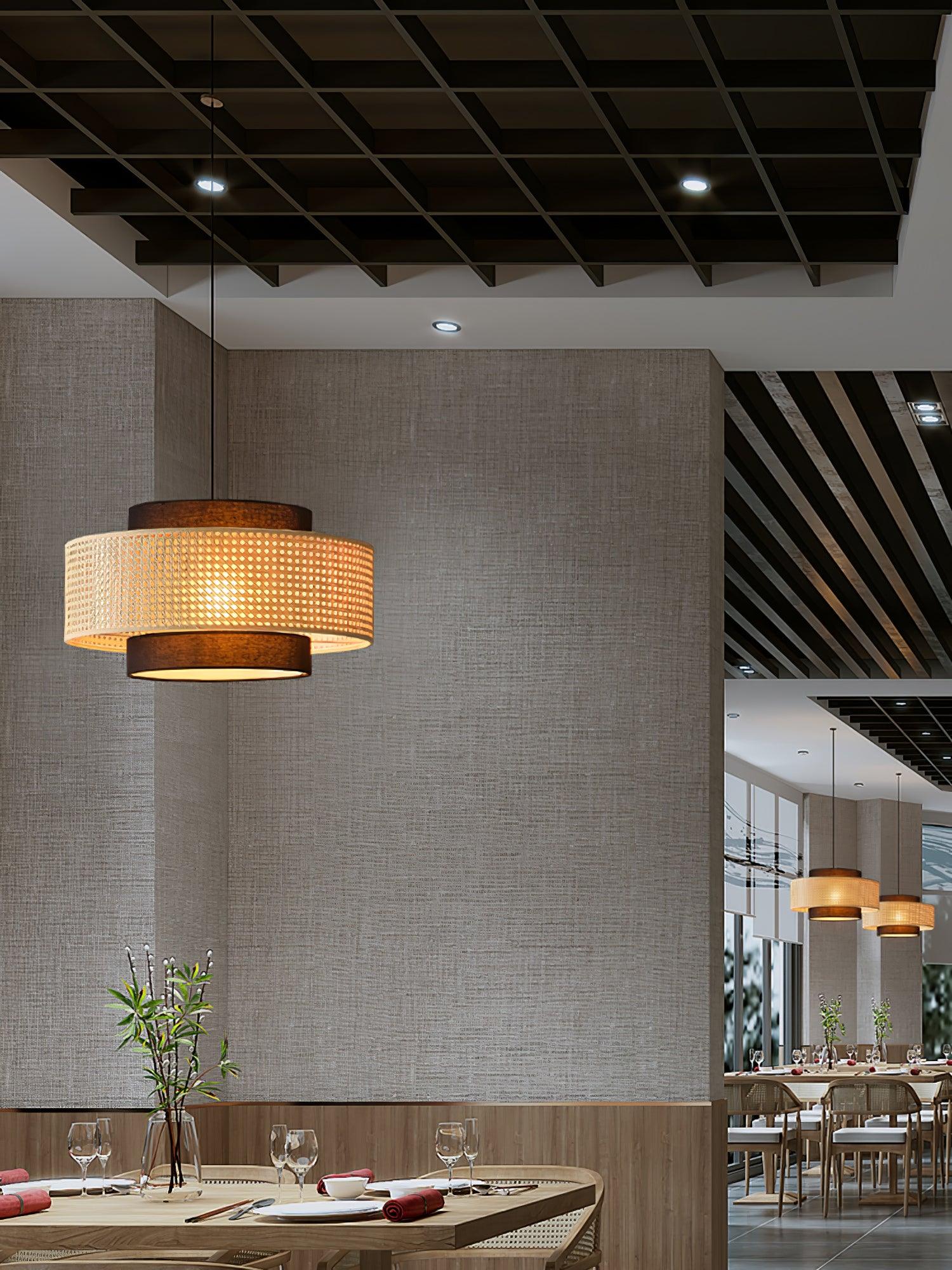 Zerither Rattan Fabric Pendant Light-Neutral Decor