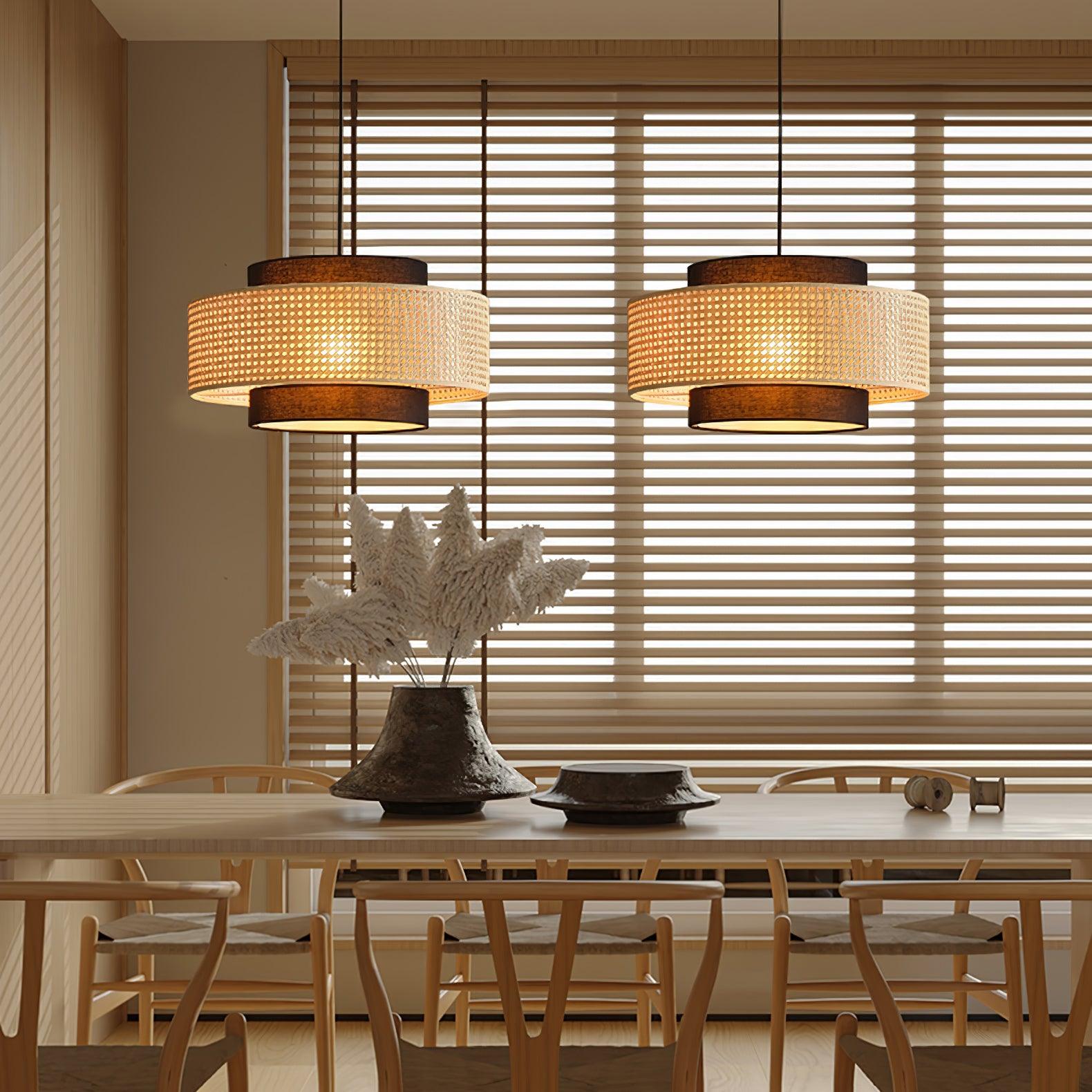 Zerither Rattan Fabric Pendant Light-Neutral Decor