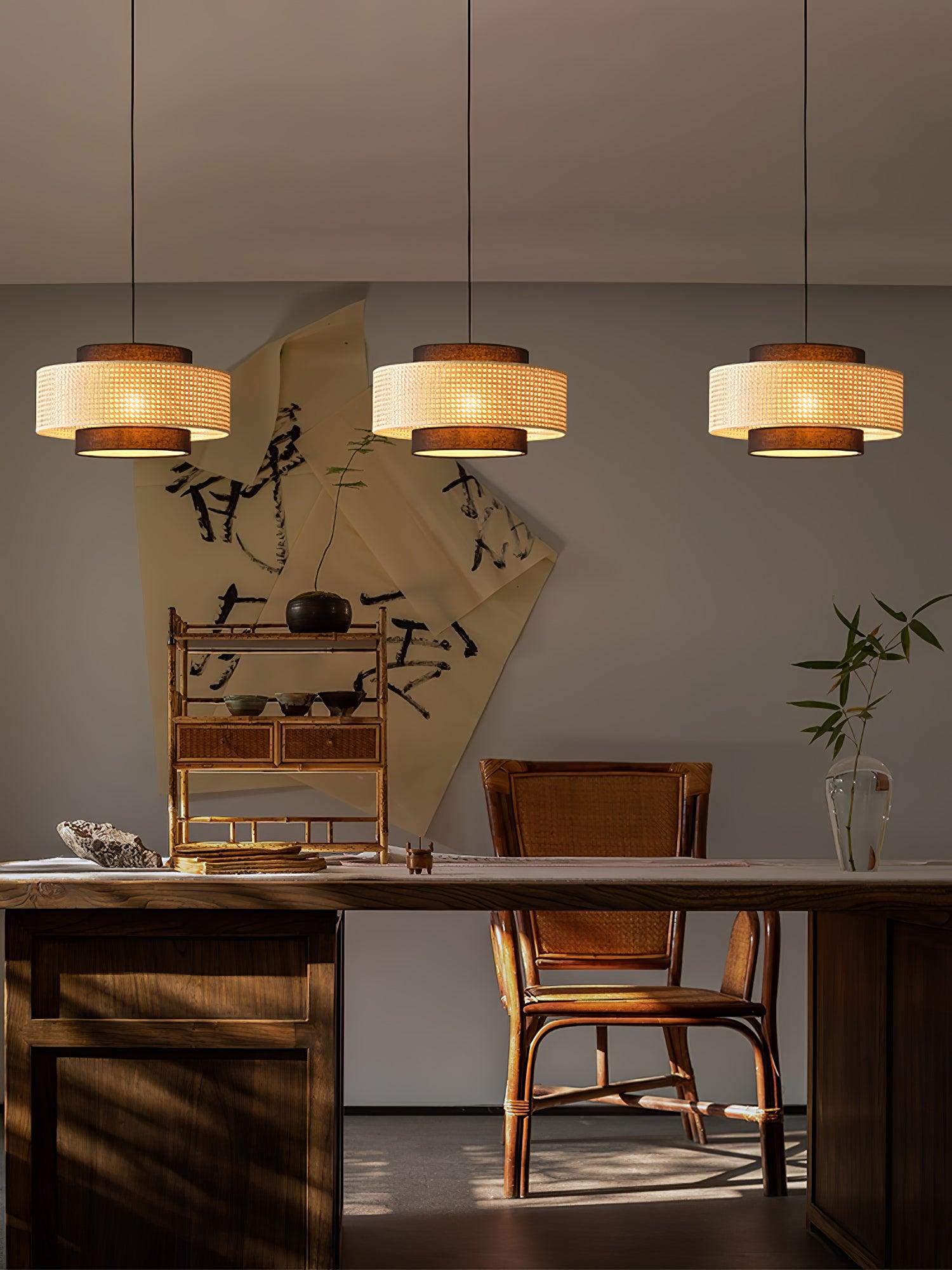 Zerither Rattan Fabric Pendant Light-Neutral Decor