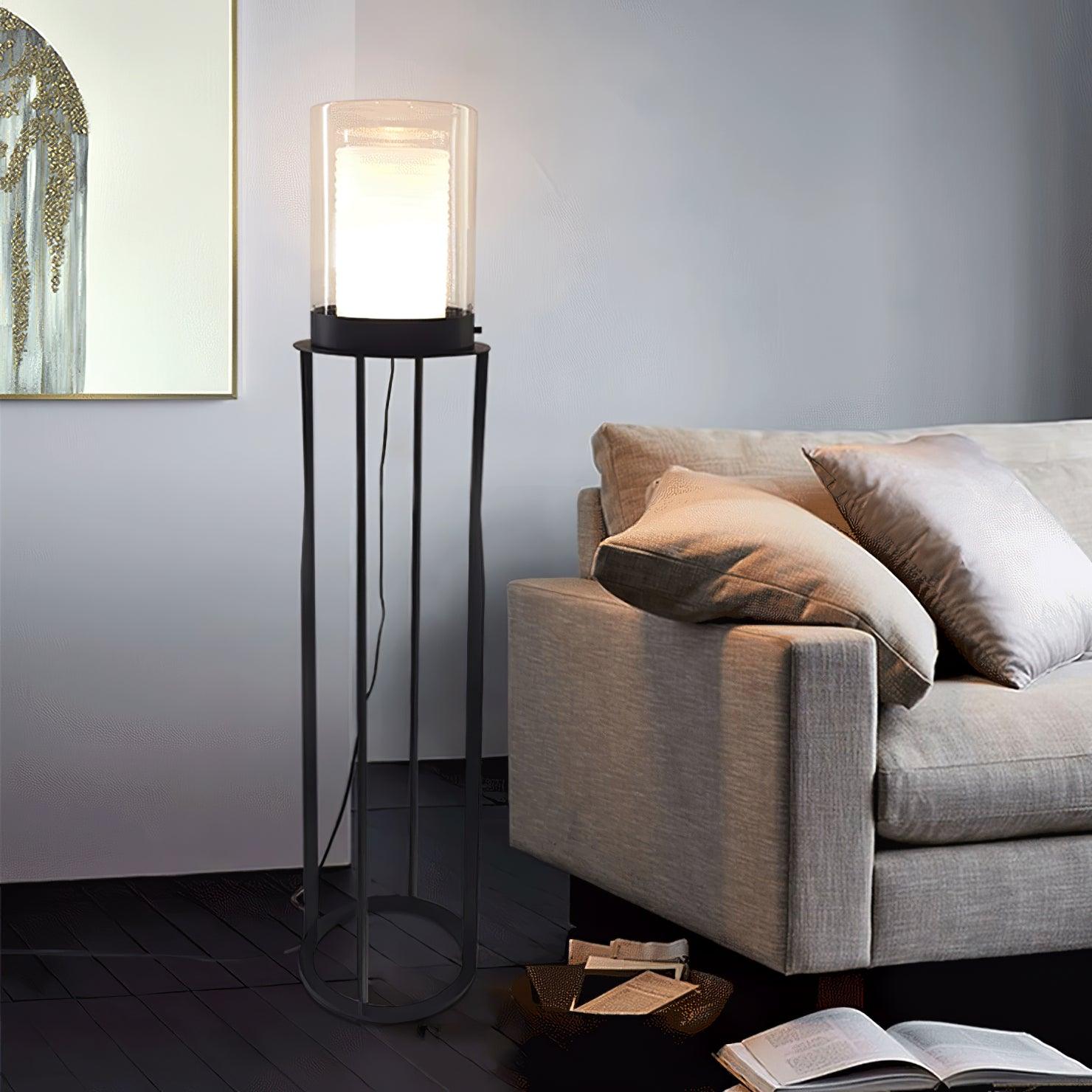 Vega Dual Cylinder Glass Floor Lamp-Neutral Decor