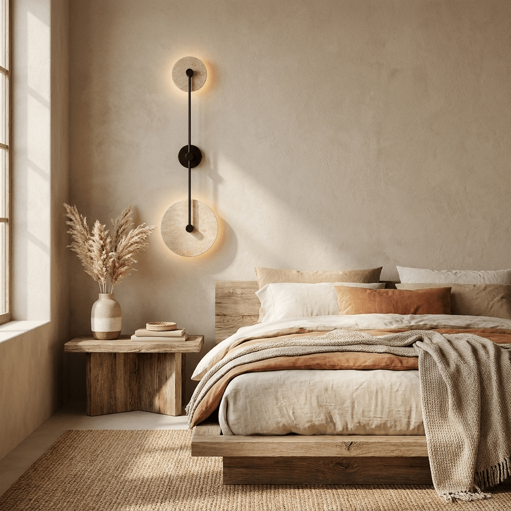 Dual Disc Travertine Wall Sconce-Neutral Decor