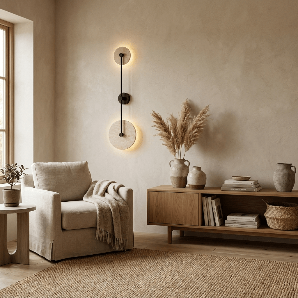 Dual Disc Travertine Wall Sconce-Neutral Decor