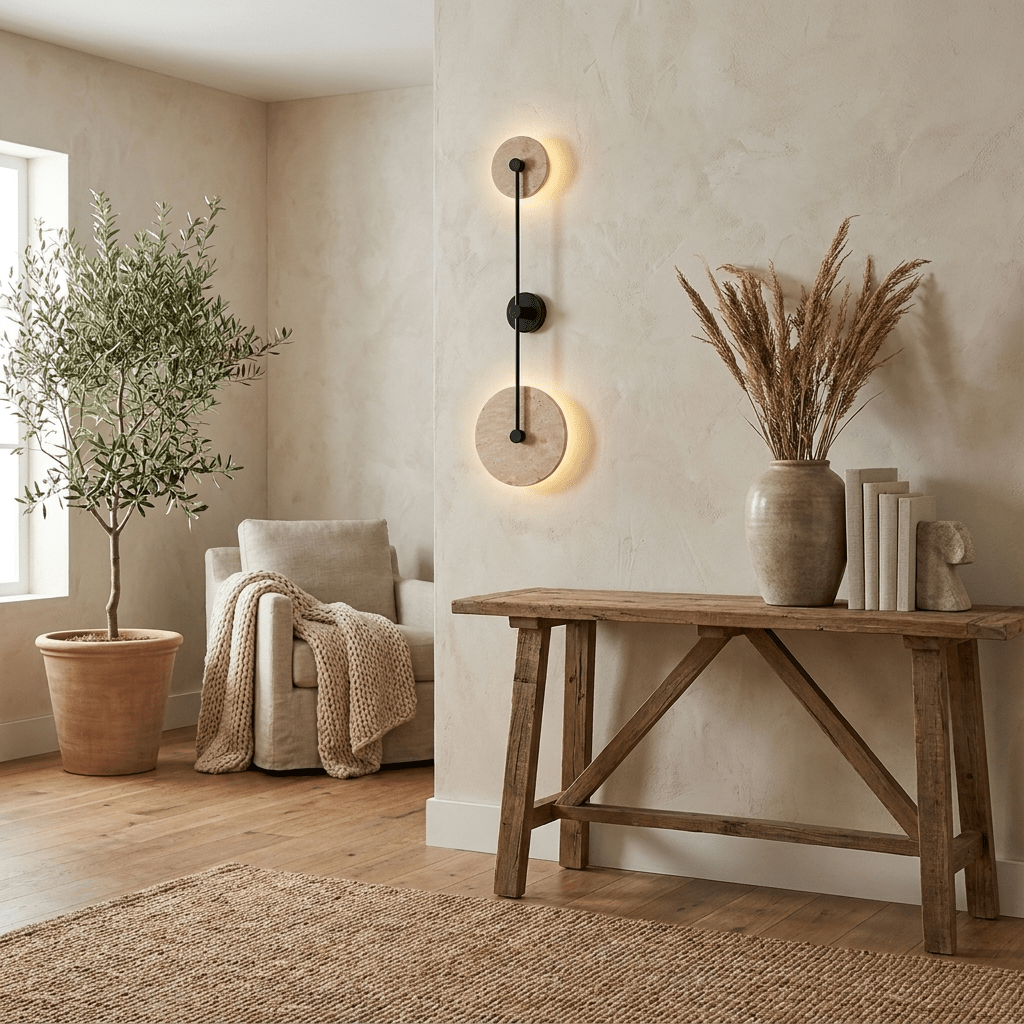 Dual Disc Travertine Wall Sconce-Neutral Decor