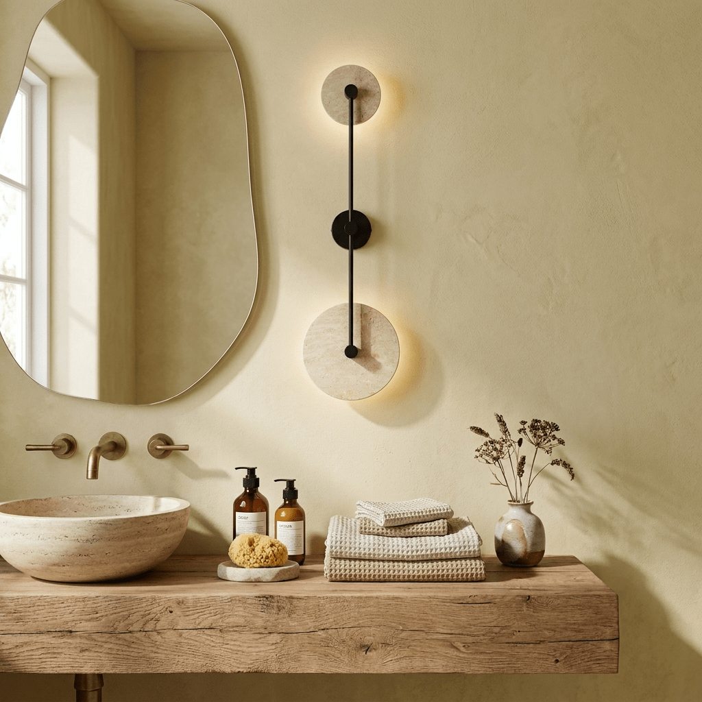 Dual Disc Travertine Wall Sconce-Neutral Decor