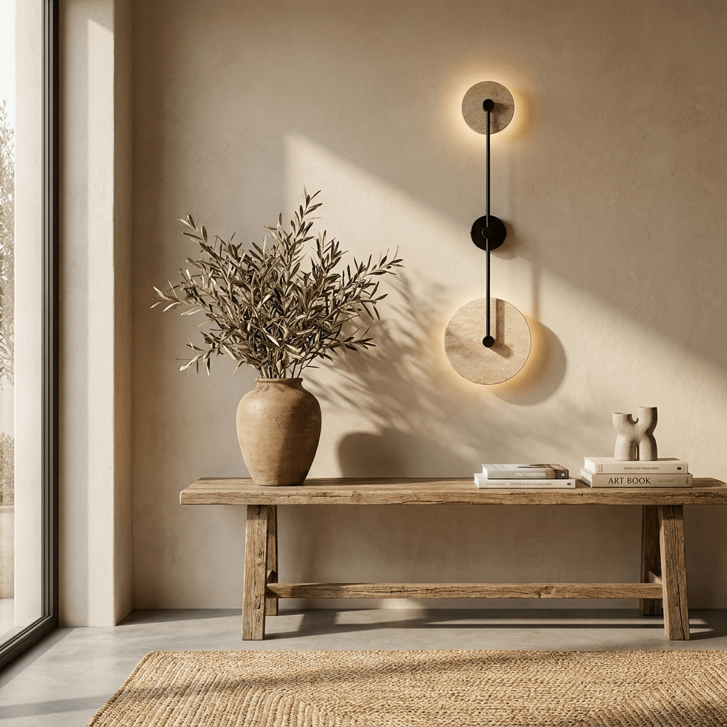 Dual Disc Travertine Wall Sconce-Neutral Decor