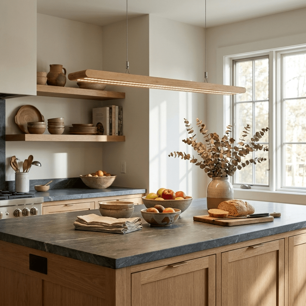 Dual Louver Wood Linear Pendant Lamp-Neutral Decor