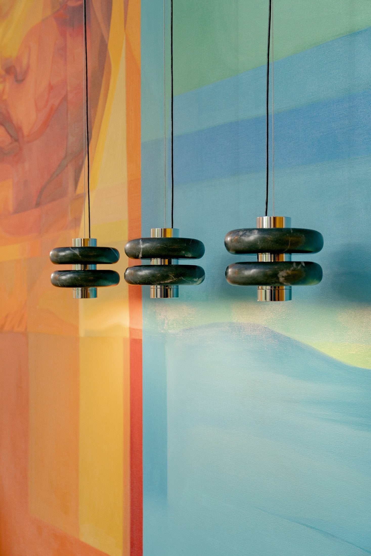 Duo Marble Pendant Lamp in a modern living room setting.