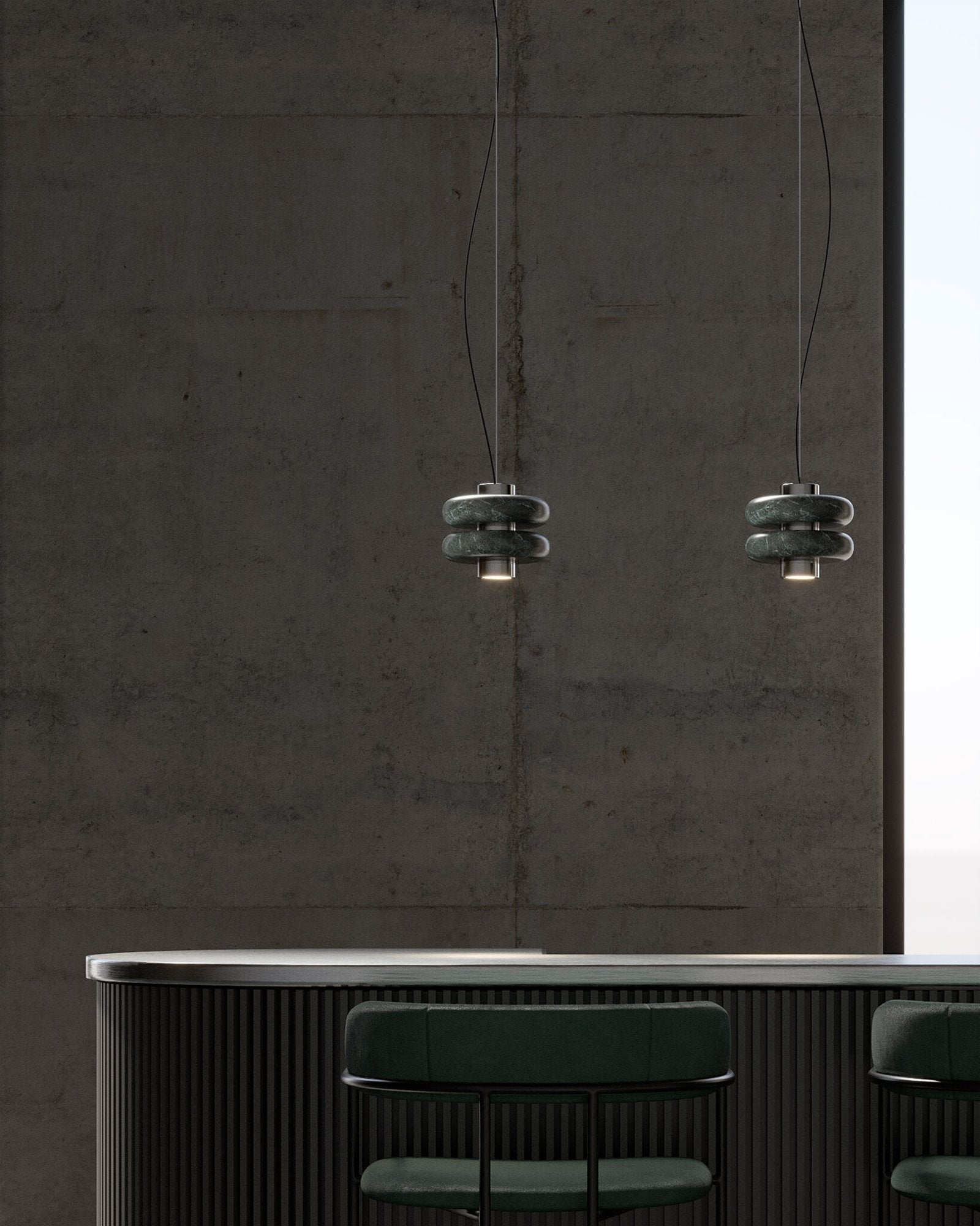 Side profile of the Duo Marble Pendant Lamp in white.