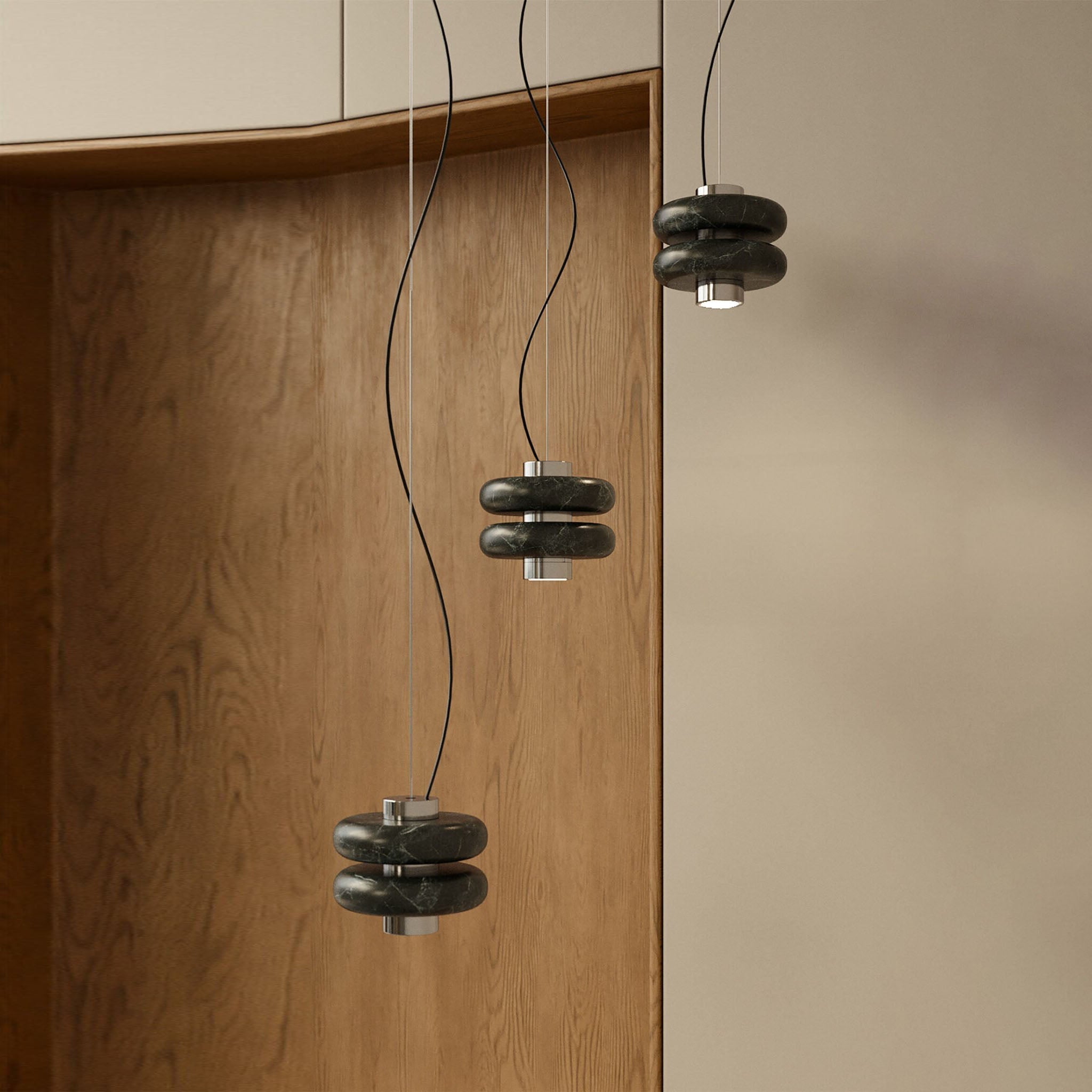 Close-up of the white marble veining on the Duo Pendant Lamp.