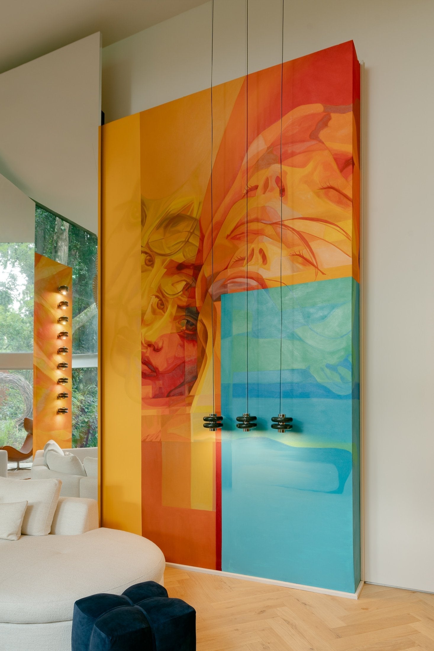Duo Marble Pendant Lamp illuminated, casting a warm glow.