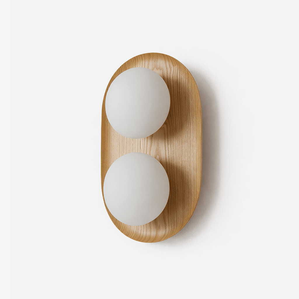 Duo Orb Wood Wall Lamp-Neutral Decor