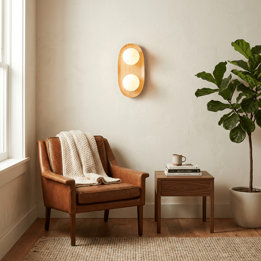 Duo Orb Wood Wall Lamp-Neutral Decor