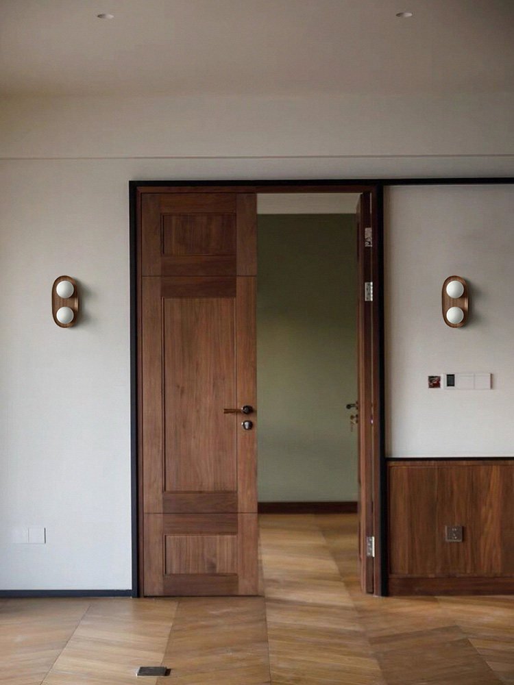 Duo Orb Wood Wall Lamp-Neutral Decor