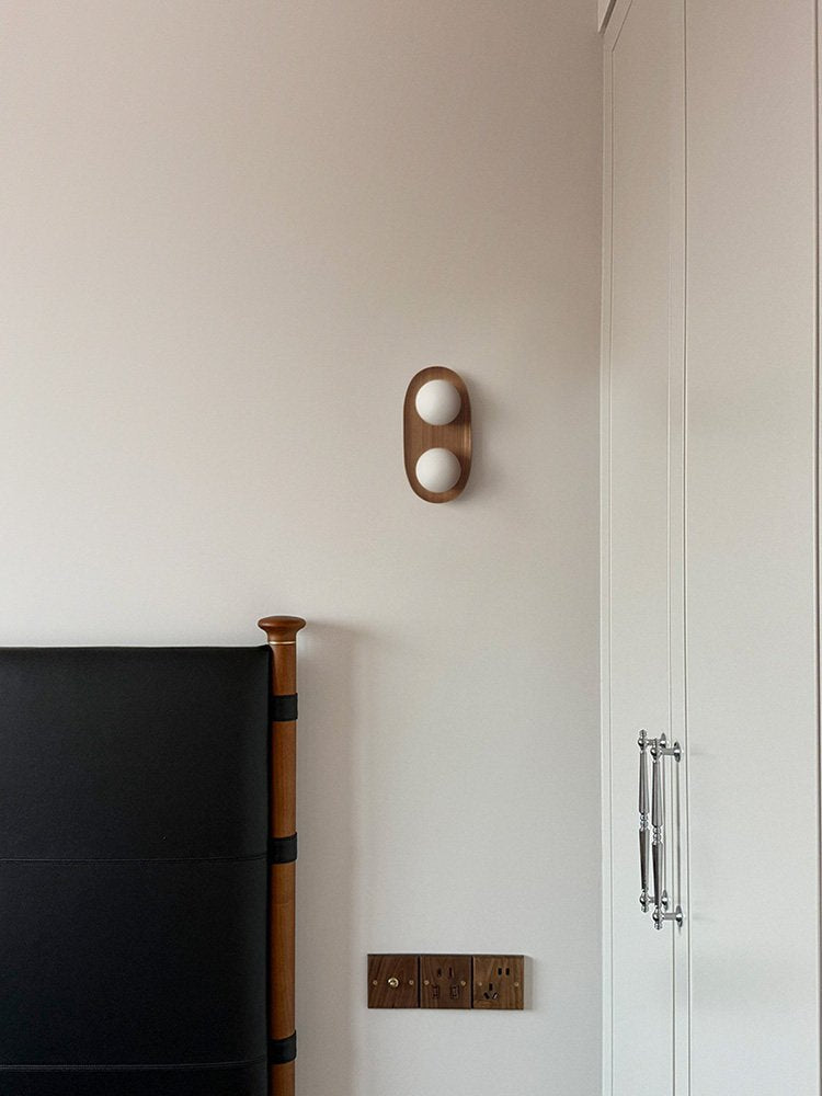 Duo Orb Wood Wall Lamp-Neutral Decor