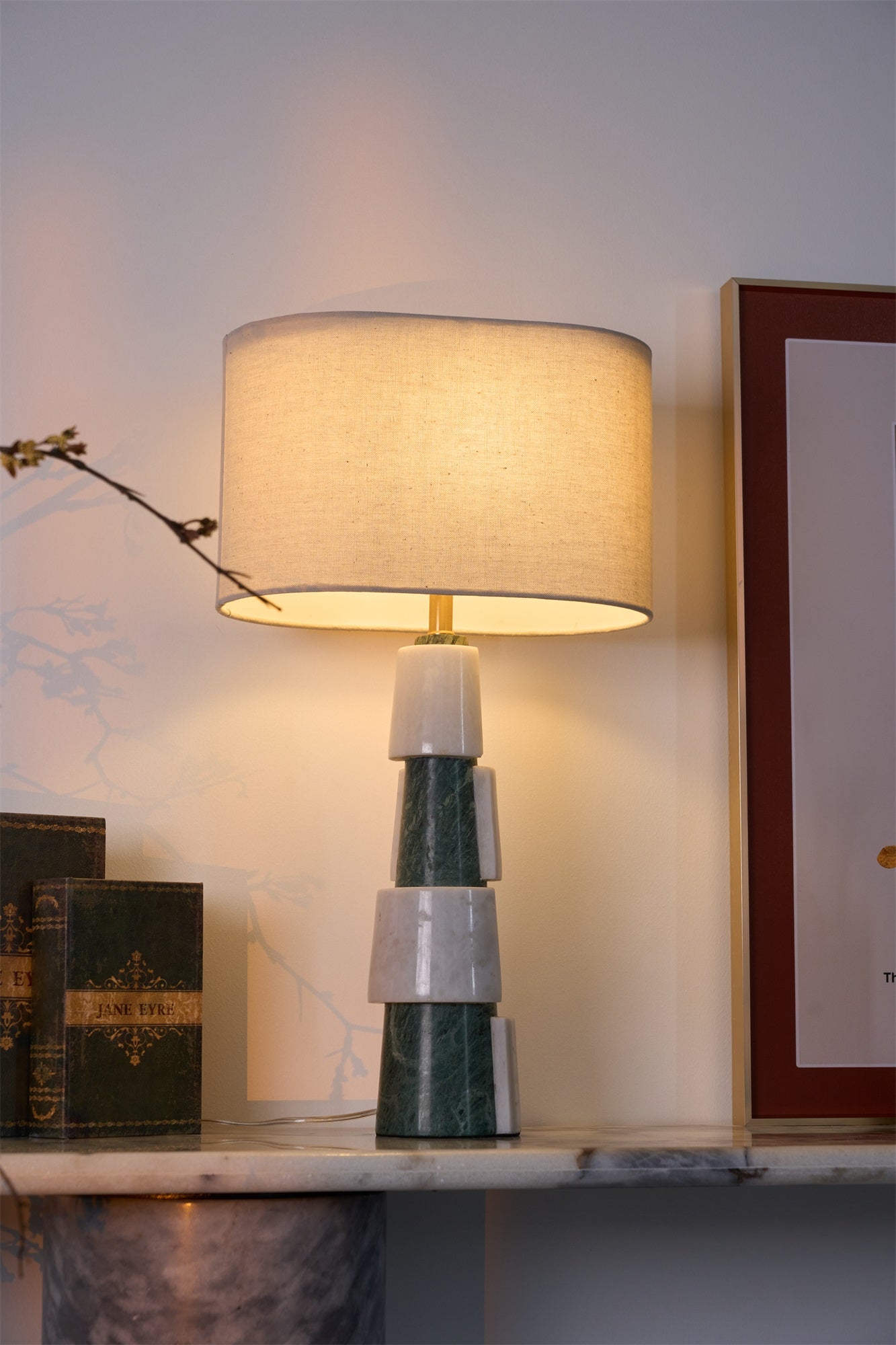 Obelisk Stacked Marble Table Lamp-Neutral Decor