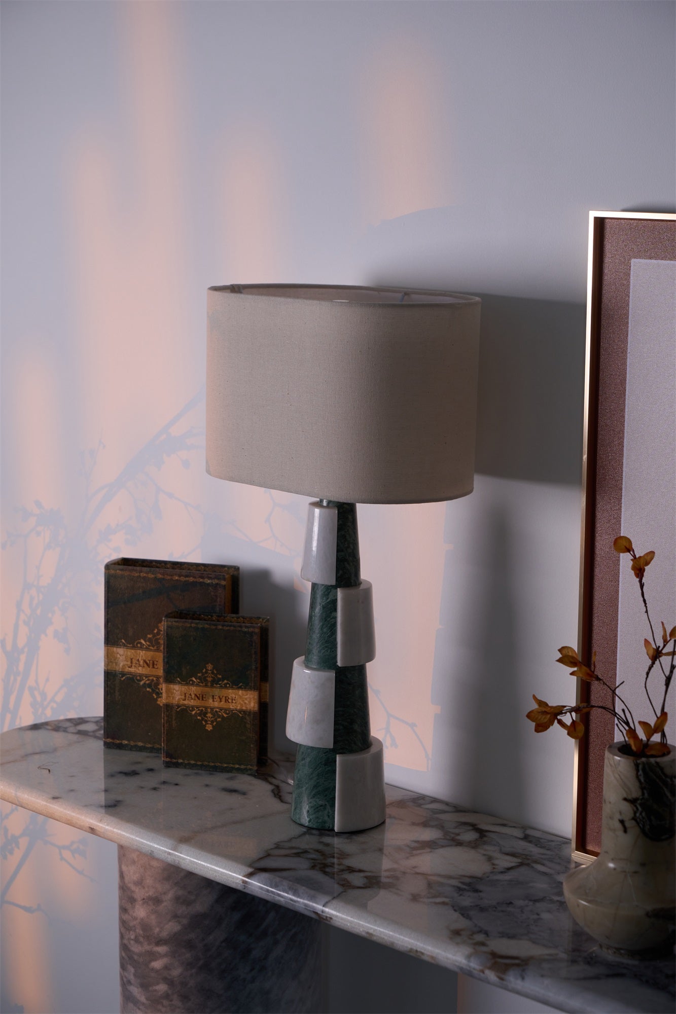 Obelisk Stacked Marble Table Lamp-Neutral Decor