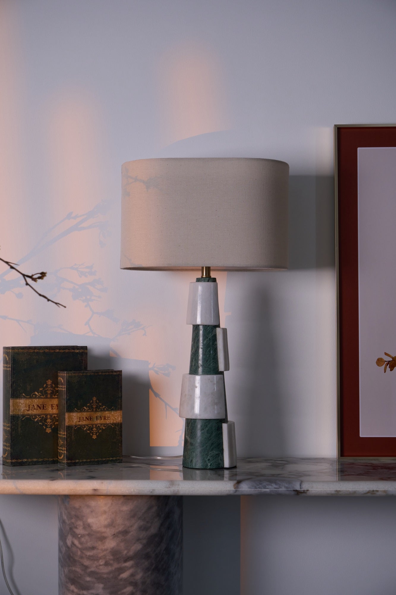 Obelisk Stacked Marble Table Lamp-Neutral Decor