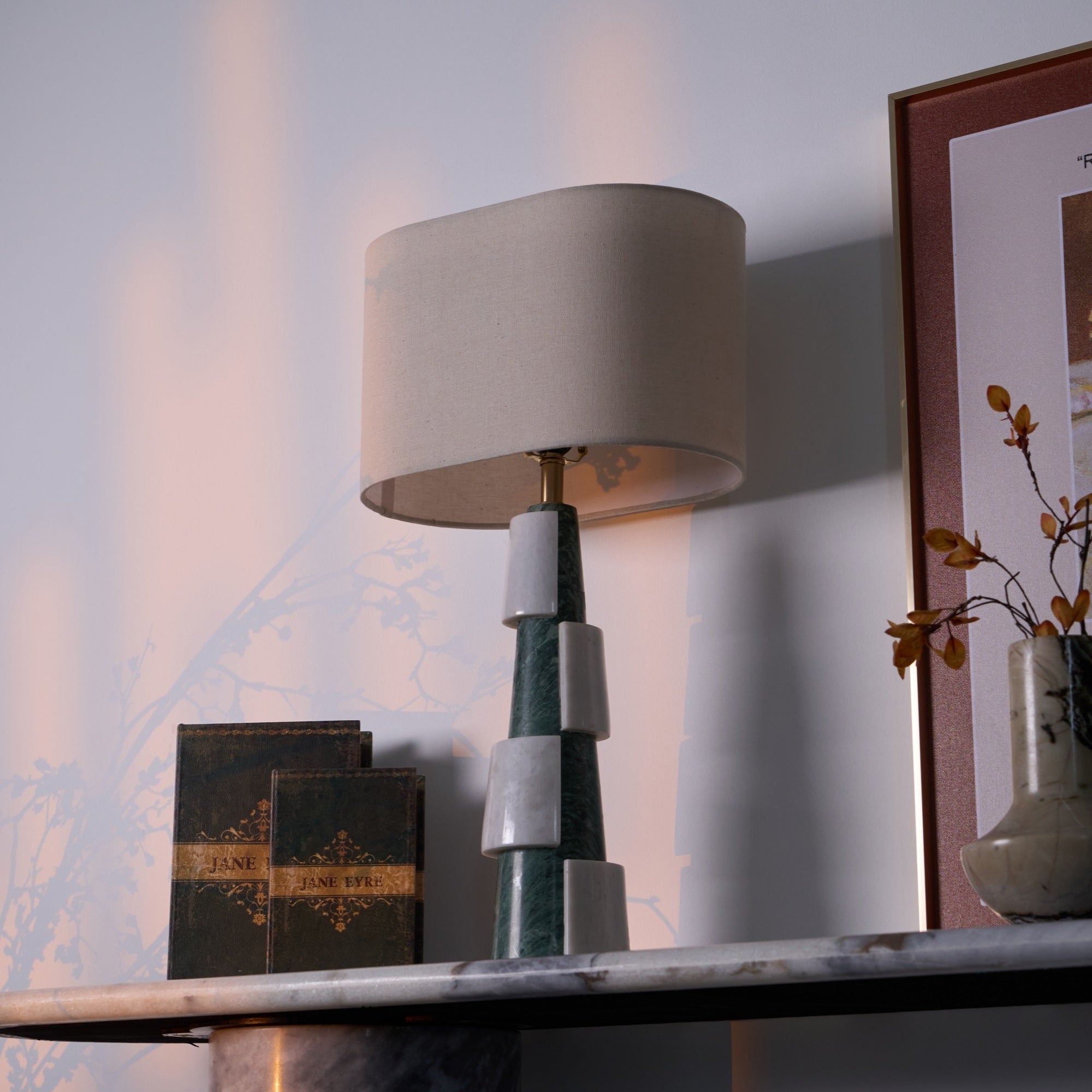 Obelisk Stacked Marble Table Lamp-Neutral Decor