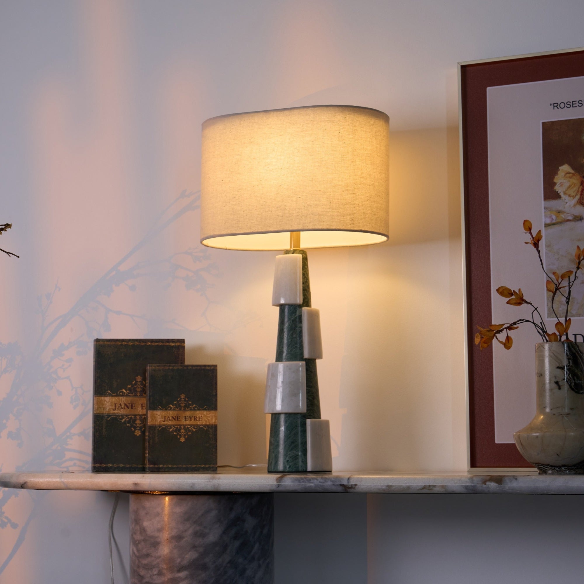 Obelisk Stacked Marble Table Lamp-Neutral Decor