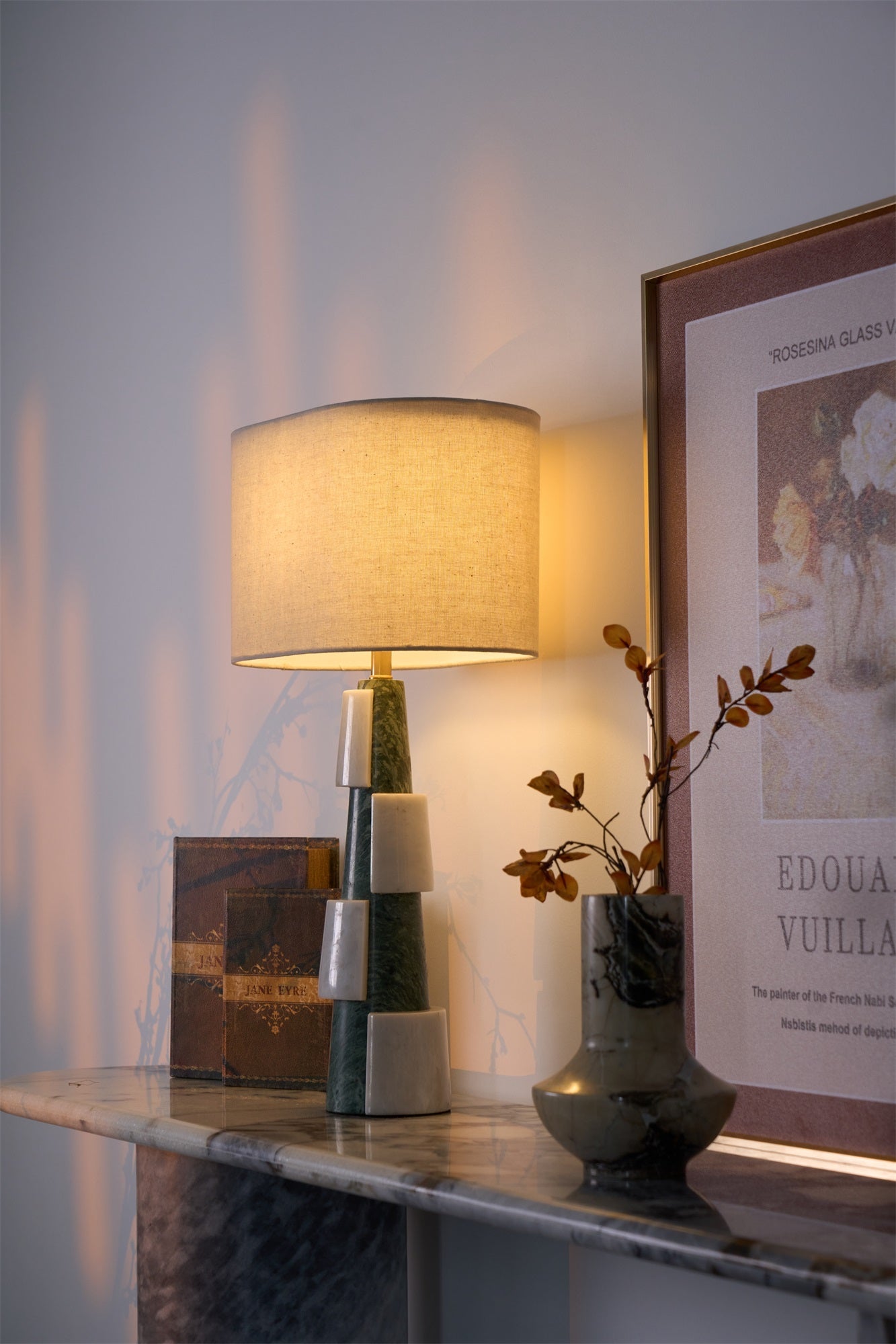 Obelisk Stacked Marble Table Lamp-Neutral Decor