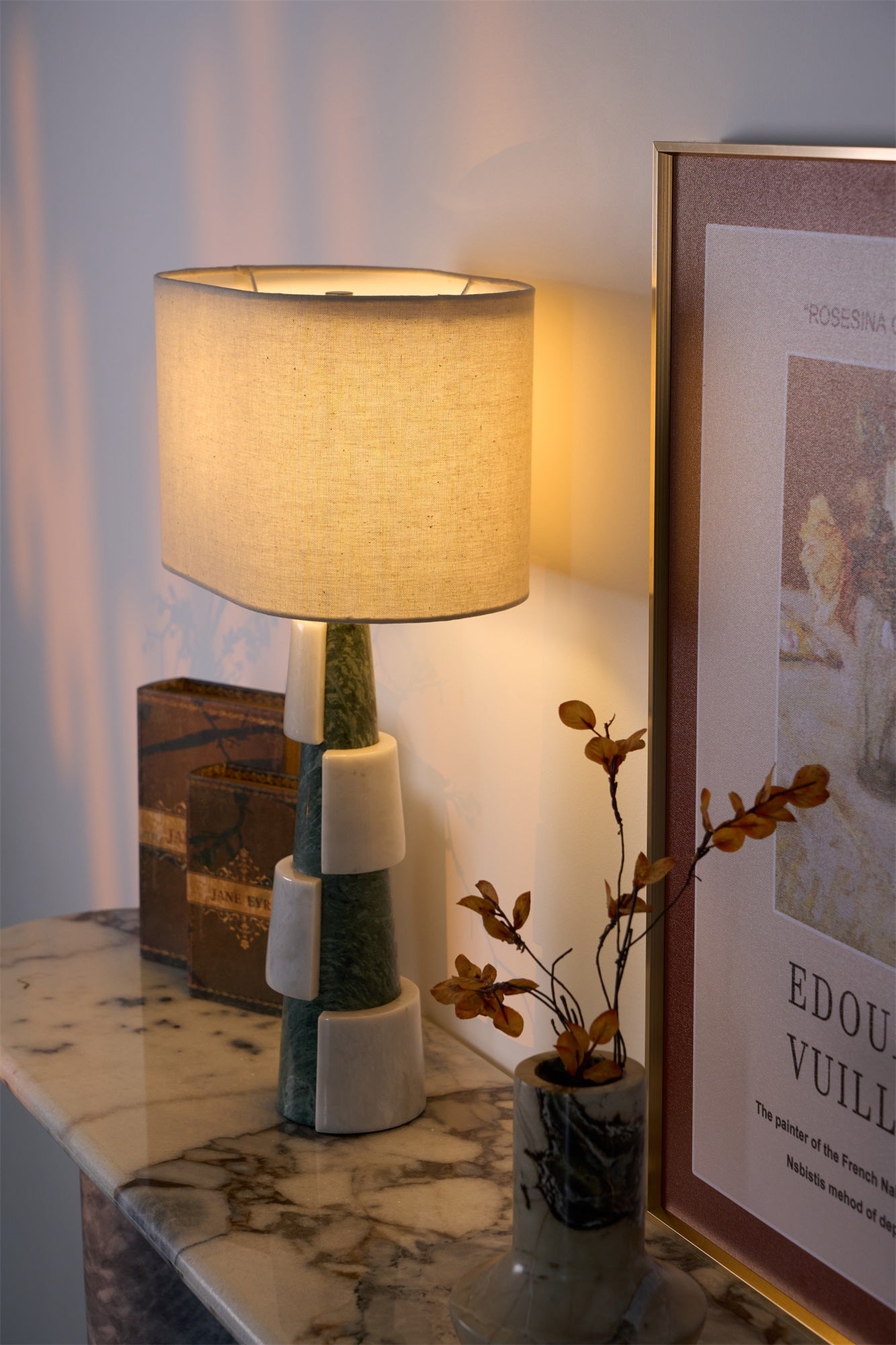 Obelisk Stacked Marble Table Lamp-Neutral Decor