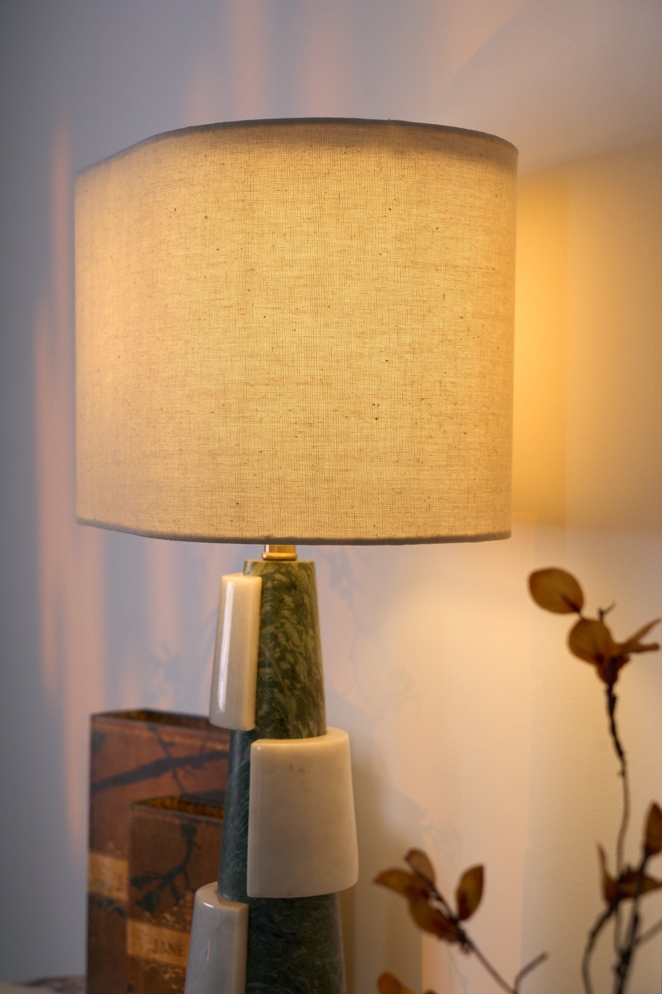 Obelisk Stacked Marble Table Lamp-Neutral Decor