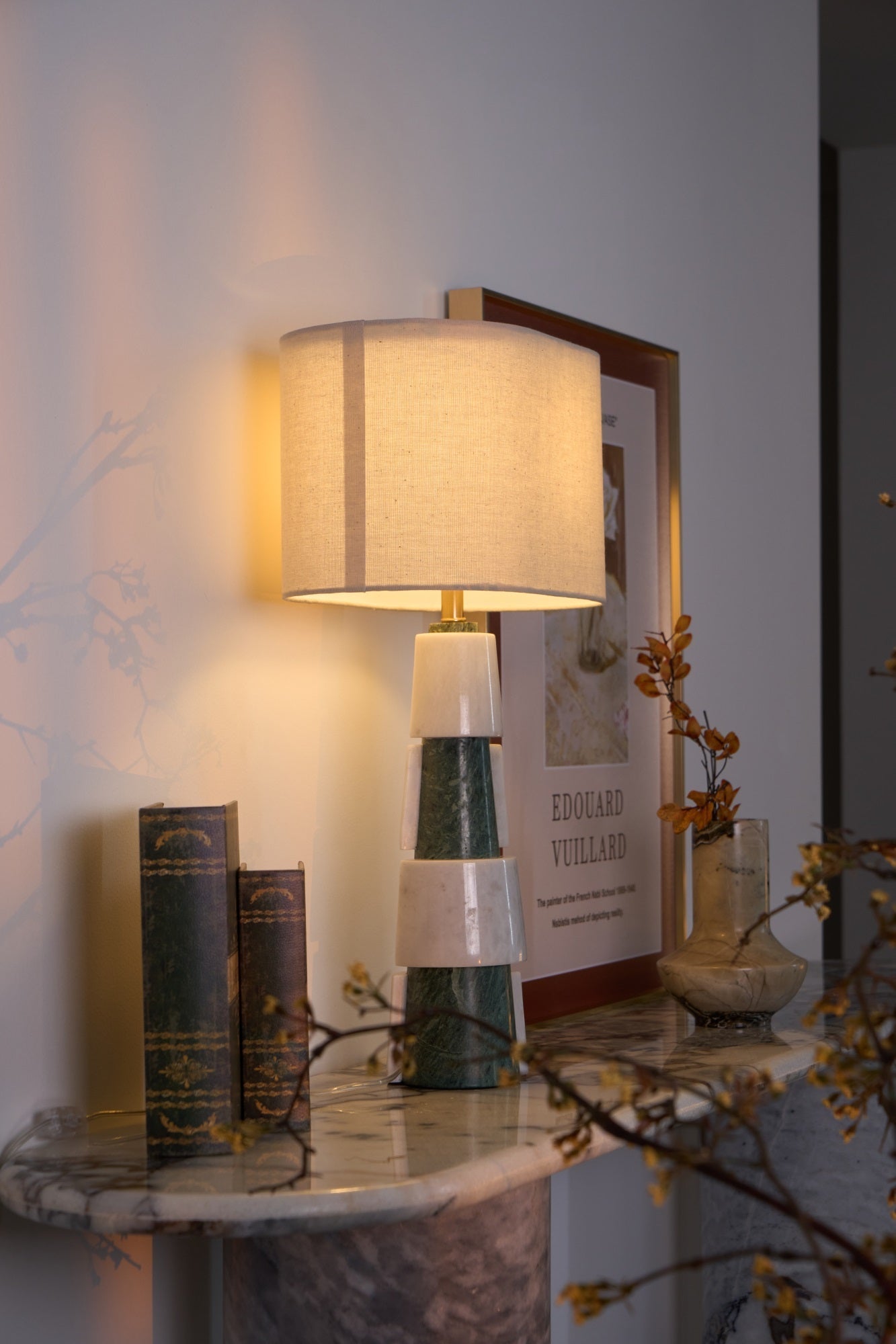 Obelisk Stacked Marble Table Lamp-Neutral Decor