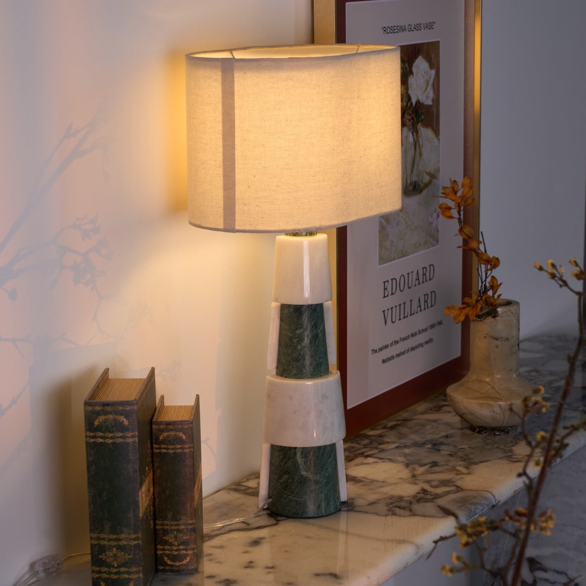 Obelisk Stacked Marble Table Lamp-Neutral Decor