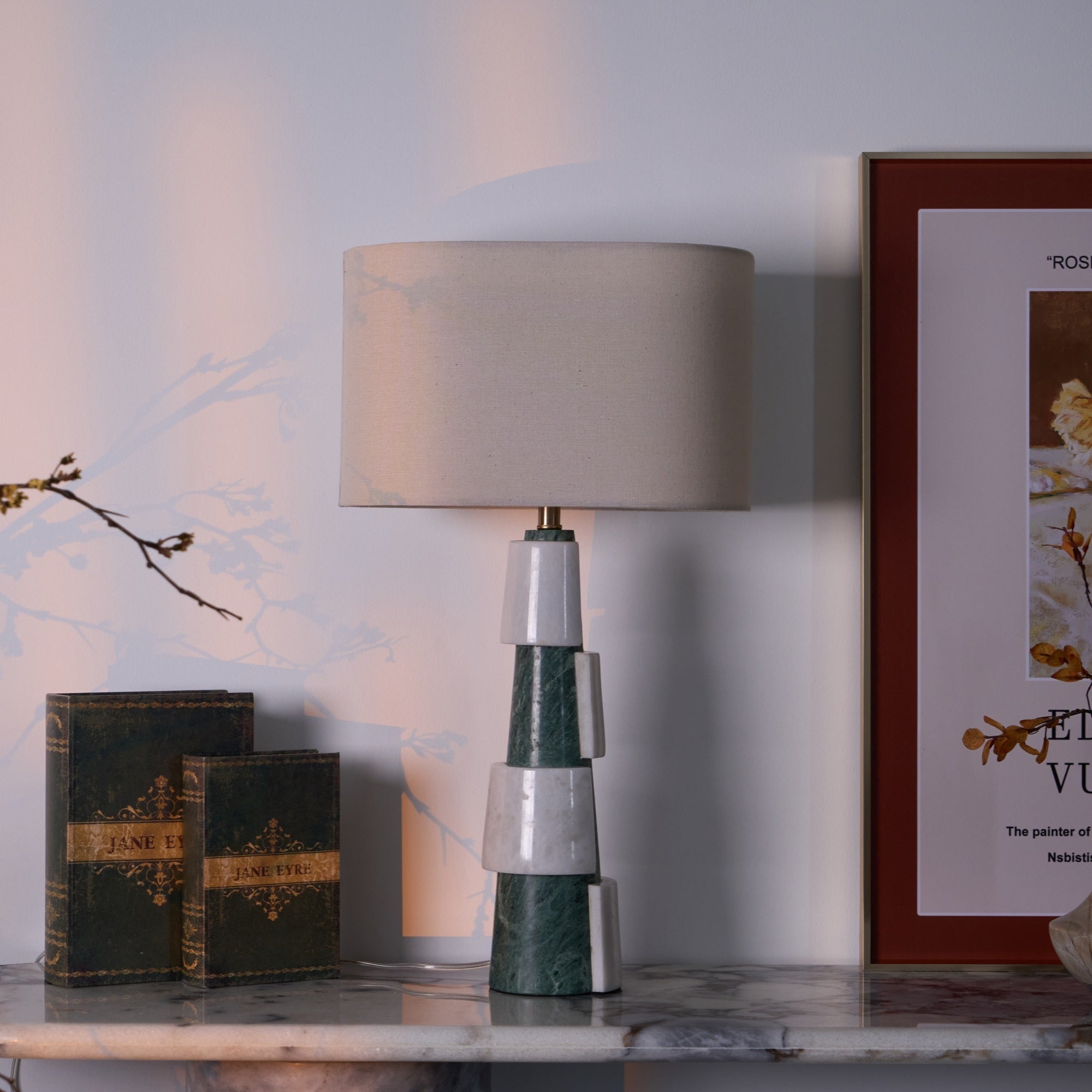 Obelisk Stacked Marble Table Lamp-Neutral Decor