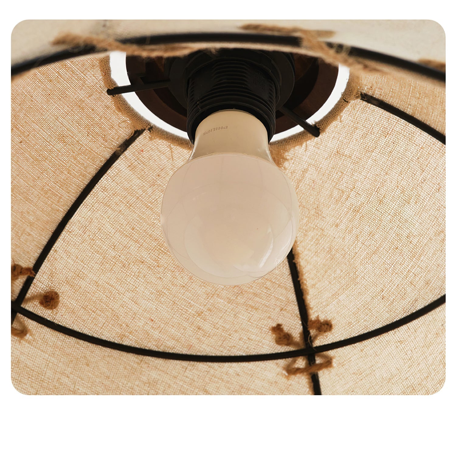 Side profile of the Duomo Pendant Light's beige fabric shade.