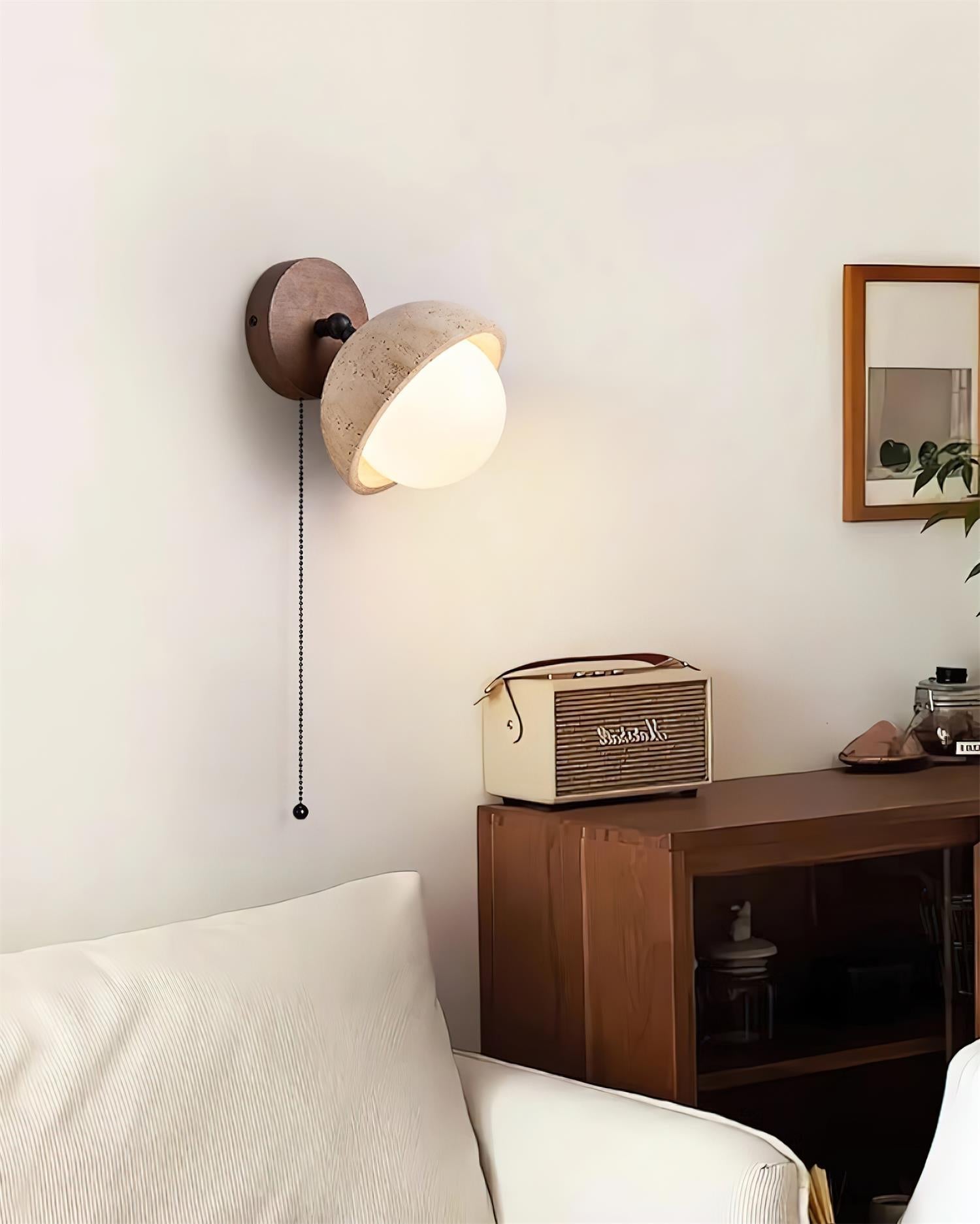 Eala Wall Lamp Travertine Wood Minimalist Modern-Neutral Decor