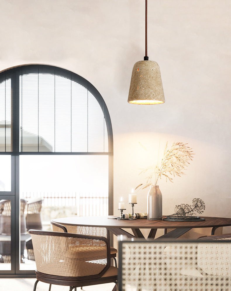 Earthy Travertine Cone Pendant Light-Neutral Decor
