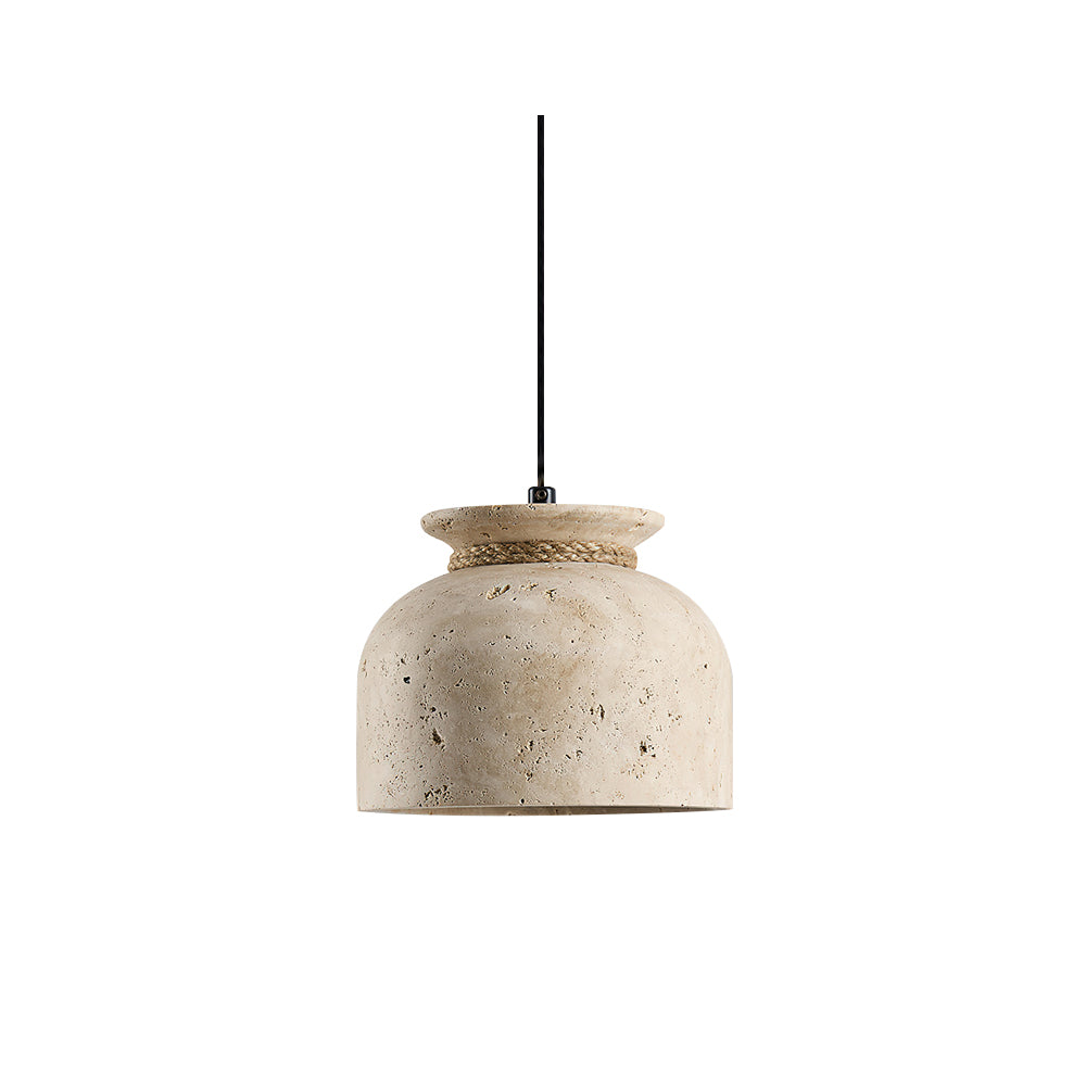 Easton Pendant Lamp with a travertine dome shade, Model A.
