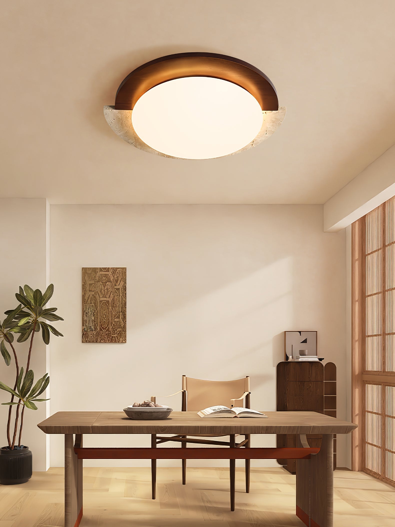 Cularo Arc-Rim Travertine Ceiling Light-Neutral Decor