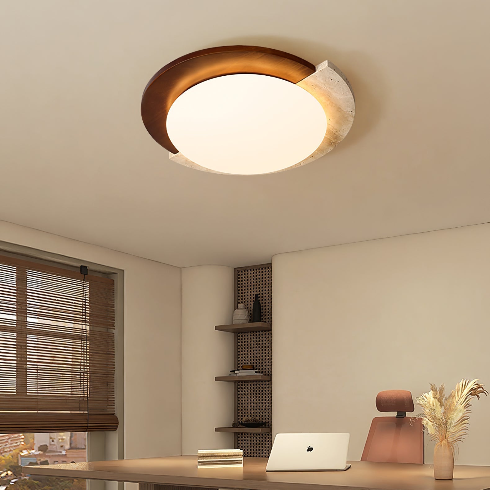 Cularo Arc-Rim Travertine Ceiling Light-Neutral Decor