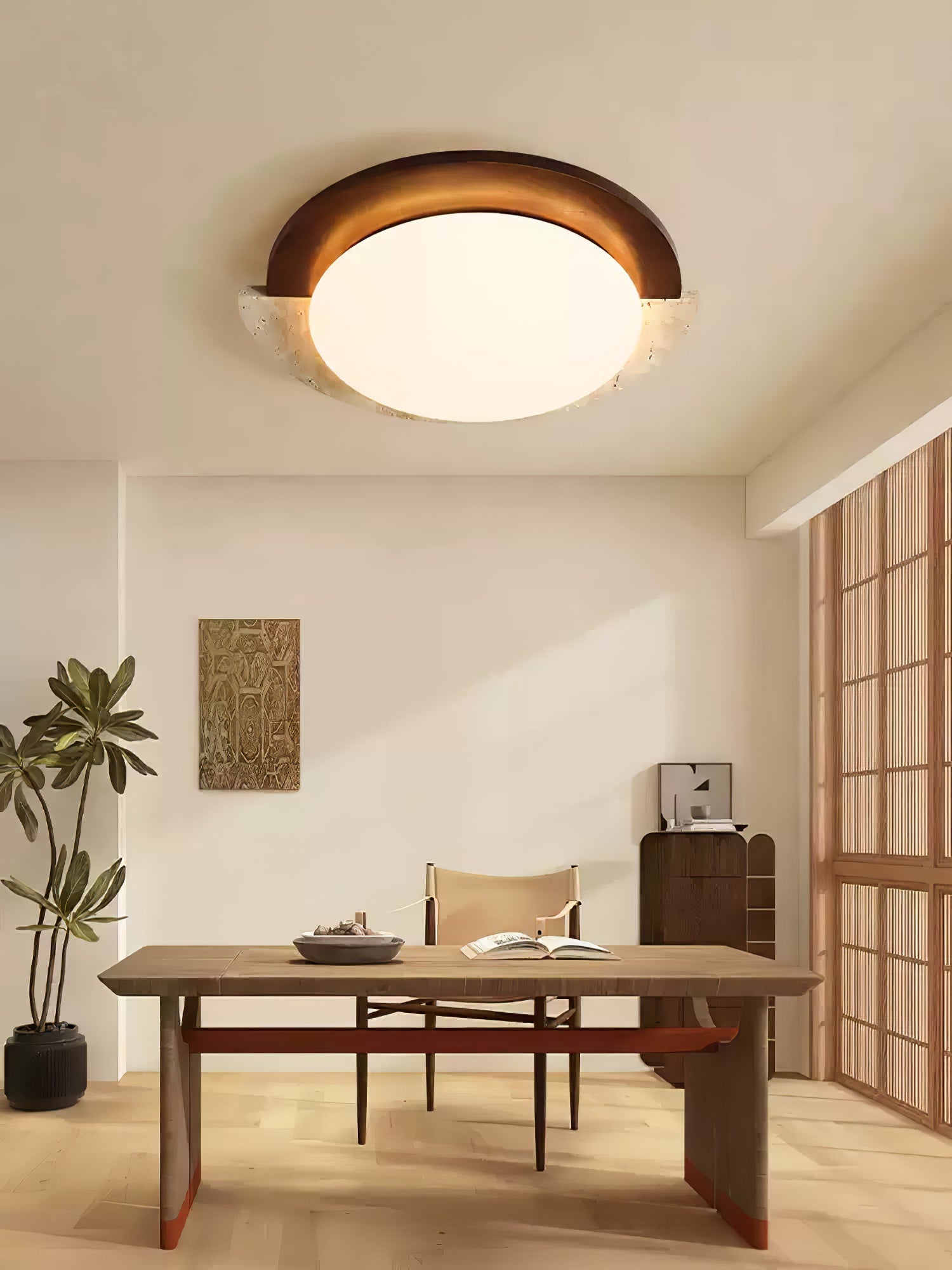 Cularo Arc-Rim Travertine Ceiling Light-Neutral Decor