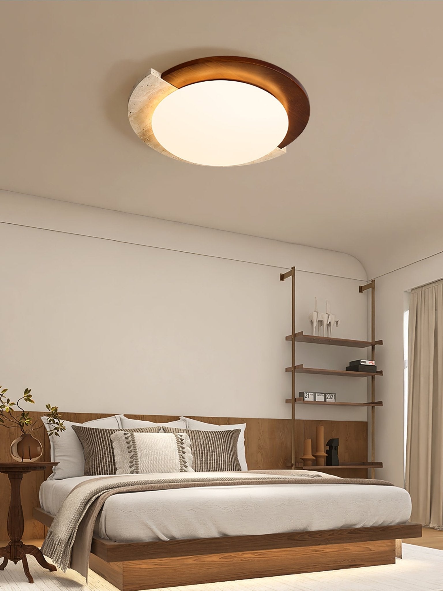 Cularo Arc-Rim Travertine Ceiling Light-Neutral Decor