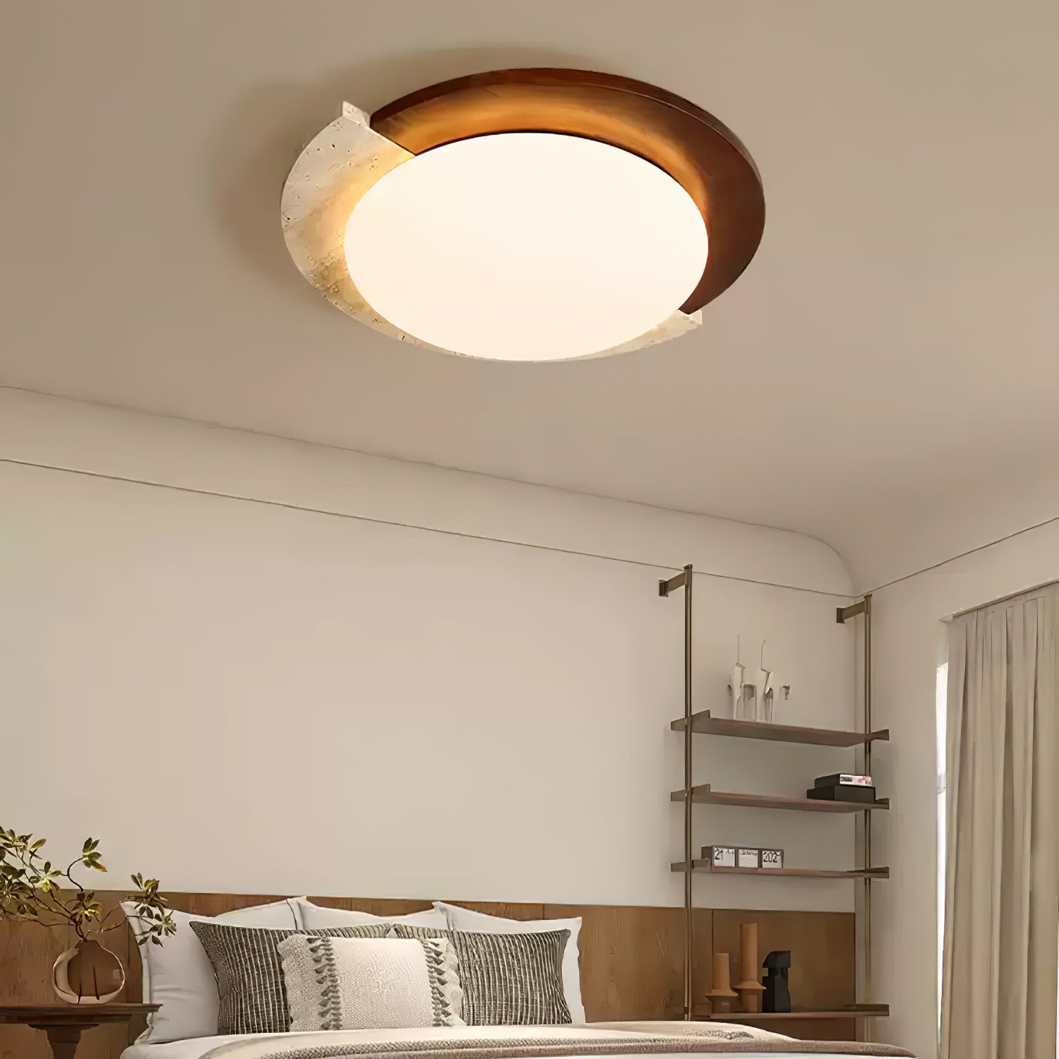 Cularo Arc-Rim Travertine Ceiling Light-Neutral Decor