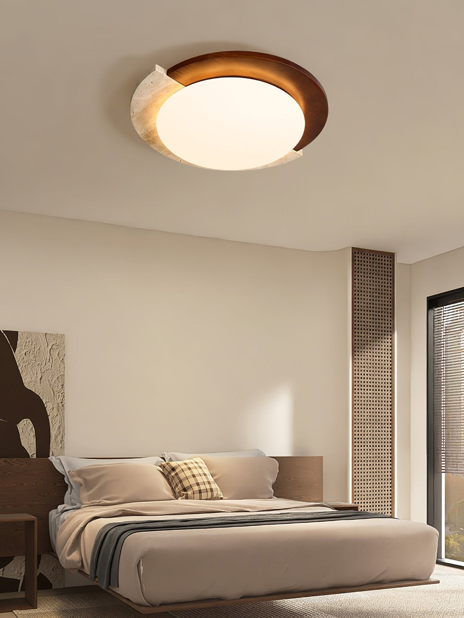 Cularo Arc-Rim Travertine Ceiling Light-Neutral Decor