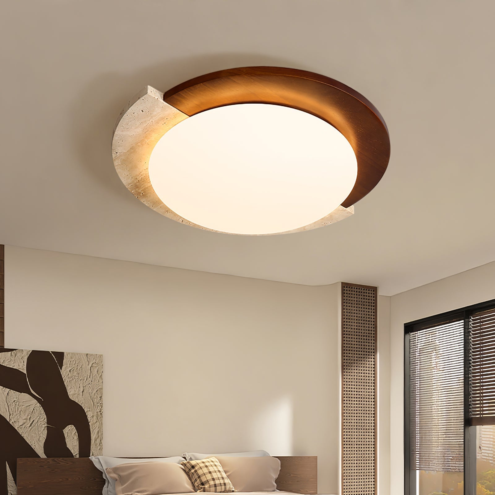 Cularo Arc-Rim Travertine Ceiling Light-Neutral Decor