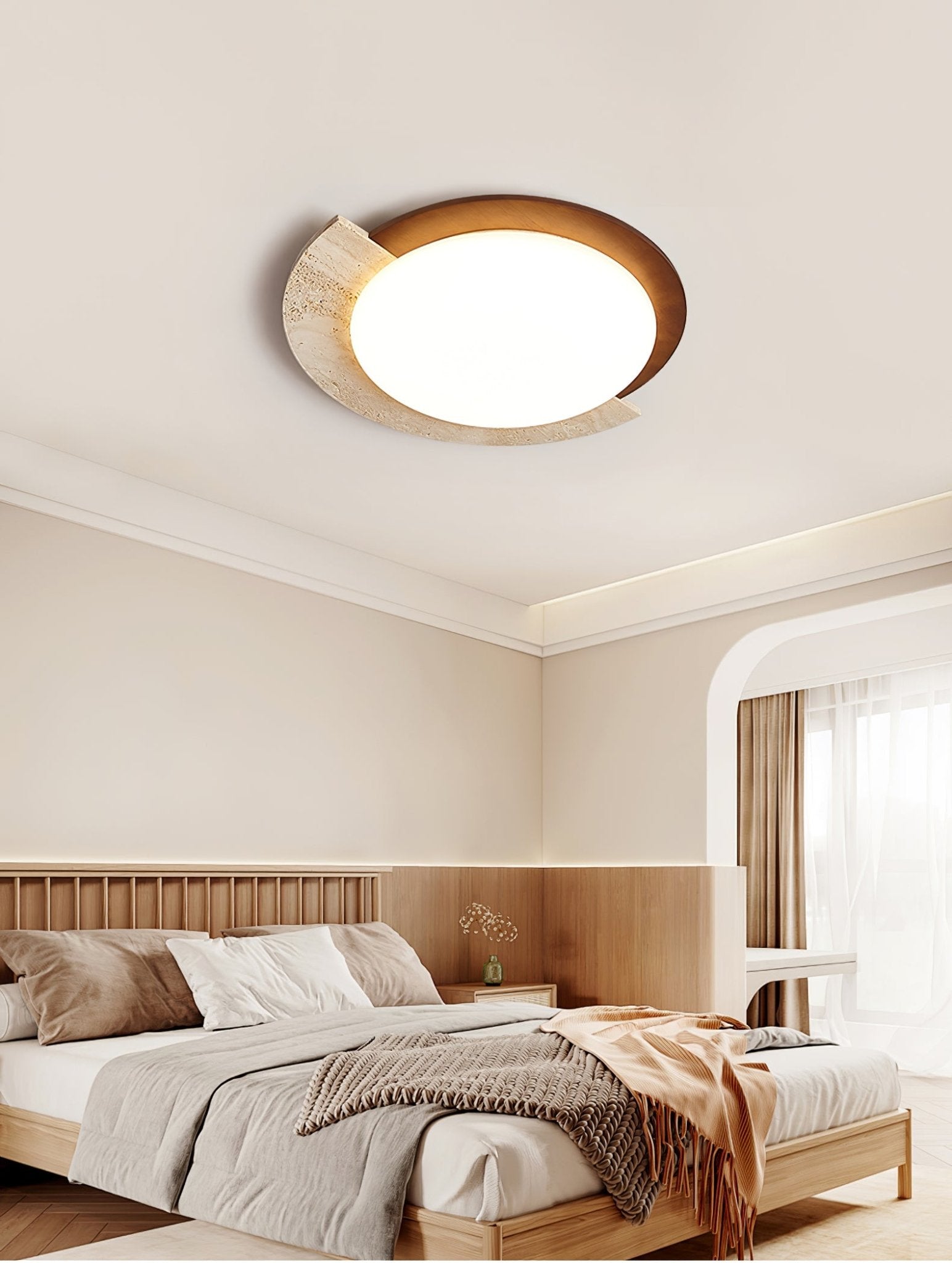 Cularo Arc-Rim Travertine Ceiling Light-Neutral Decor